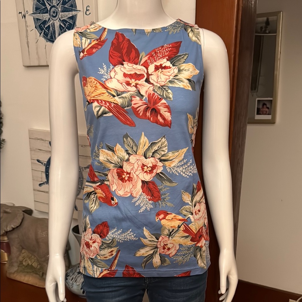 NWT chaps size small parrot Floral Blue Sleeveless Top
